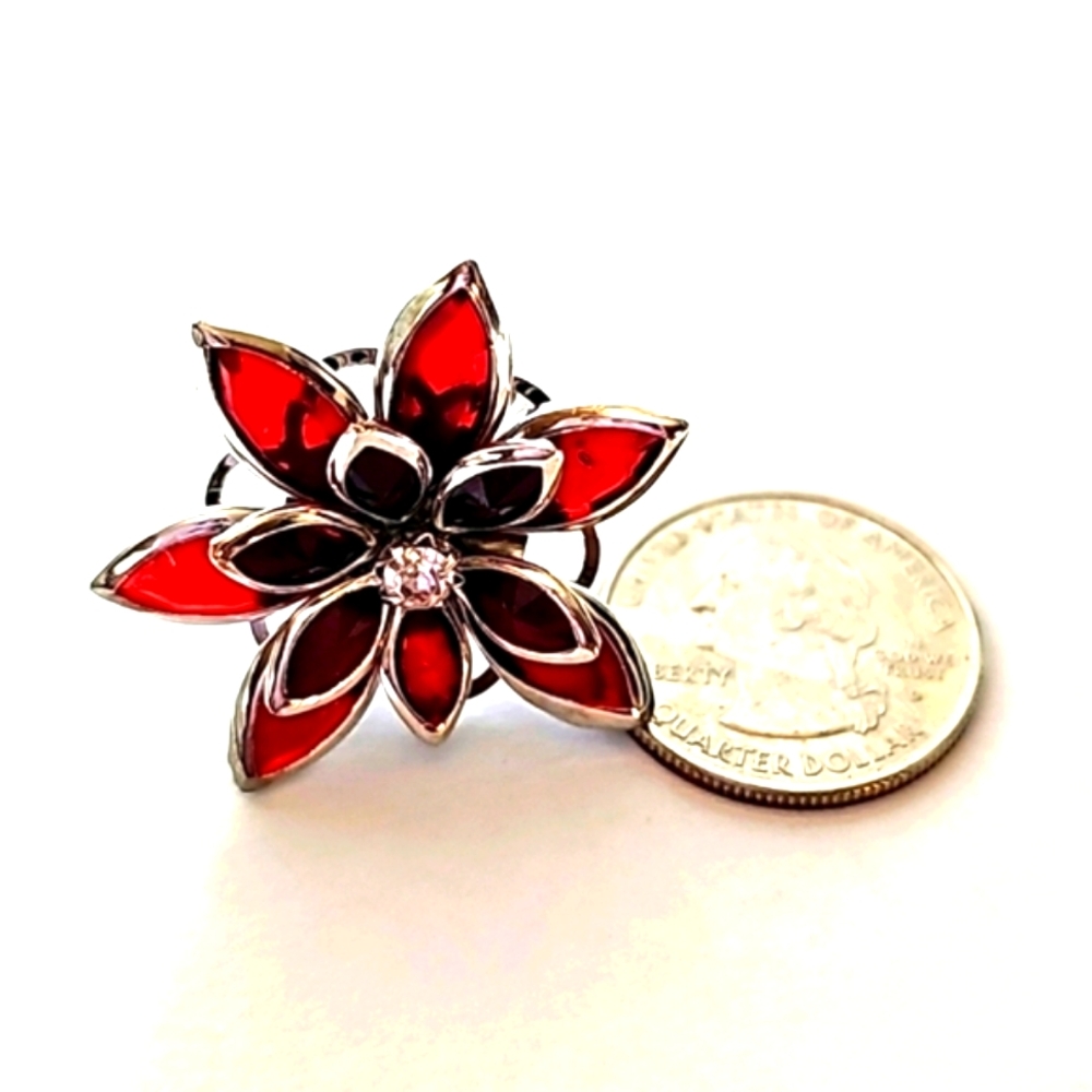Flowered Custom Ring with Silver Adjustable Band. OS - Picture 8 of 9